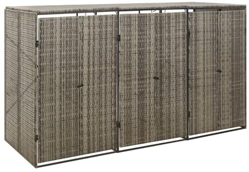 Swpsd Triple Wheelie Bin Shed Trash Bin Storage Cover Hide Dustbin Bin Garden Grey 207x80x117 cm Poly Rattan