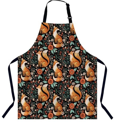 BGBDEIA Cute Fox Fall Autumn Forest Flower Watercolor Kitchen Apron for Men and Women - BBQ, Cooking, Baking and Catering Bib