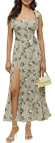 IBAKOM Abito in Fiori schiacciati Corsetto Abiti Estivi per Le Donne Spaghetti Bretelle Sexy Lato Forcella Volant Abito Flyover Matrimonio Party Damigella d'onore Gonna, multicolore, M