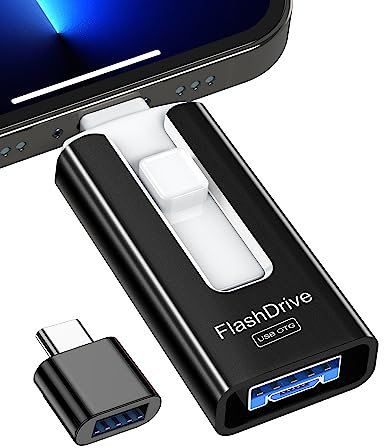 GNASEET Cle USB 256 Go, Clé USB 3.0 Transfert Grande Vitesse, 4 en 1 Clef USB Photo Stick Mémoire Externe pour iOS, Android, Pad, Type C et PC, Cle USB C Stockage Photos, Vidéos, Fichiers(Noir)