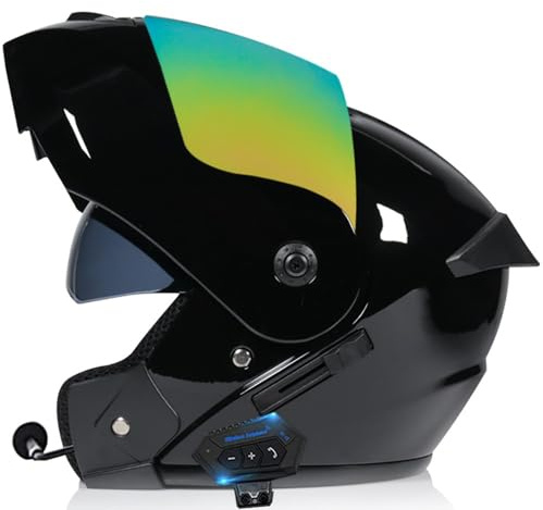 Klapphelm mit Bluetooth Integriert mit Doppel Visier, Unisex Anti-Fog-Doppelspiegel Sturzhelm, Modularer Integralhelm Motorradhelm, ECE Genehmigt, Automatische Reaktion
