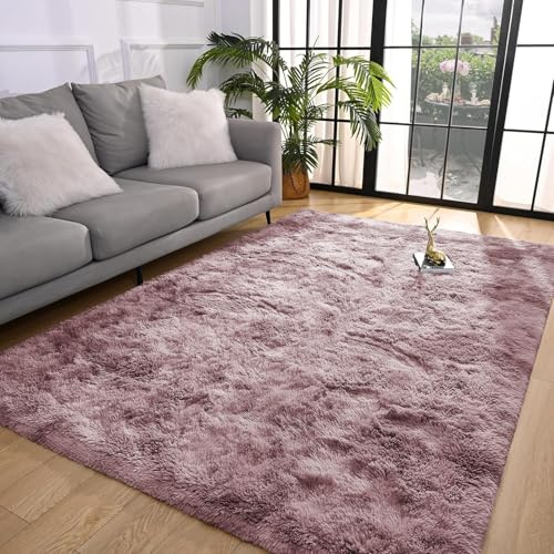 BedLooms Rugs Living Room 120 x 170 CM – Tie-Dye Pink Lilac Area Rugs for Bedroom Large Non Slip – Modern Super Soft Plush Carpets Fluffy Shaggy Rug for Lounge, Dining Room – Non Shedding Bedside Rug