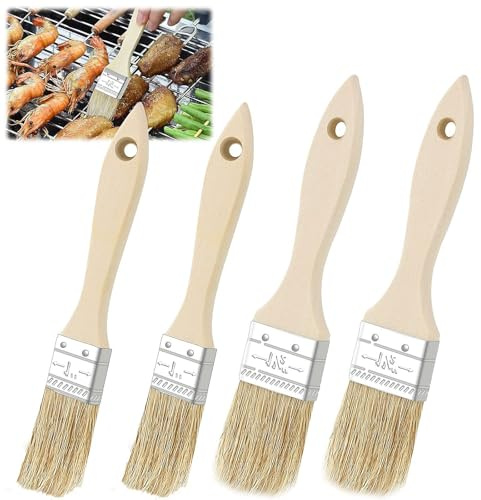 JYTDBCS Wooden Cooking Basting Brush Set, 4 PCS Cooking Basting Brush, Natural Wood and Boar Bristle Culinary Pastry Brushes, Wooden Oil Brush for Bread Dough, BBQ Sauce, Cake Cooking