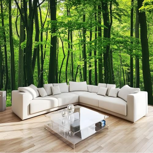 Papel Tapiz Fotográfico Papel Tapiz Bosque Verde Paisaje Natural Árboles 3D Art Mural Cafe Restaurant Dormitorio Decoración para el Hoga Murales Papel Pintado a Papel Fotomural Dormitorio