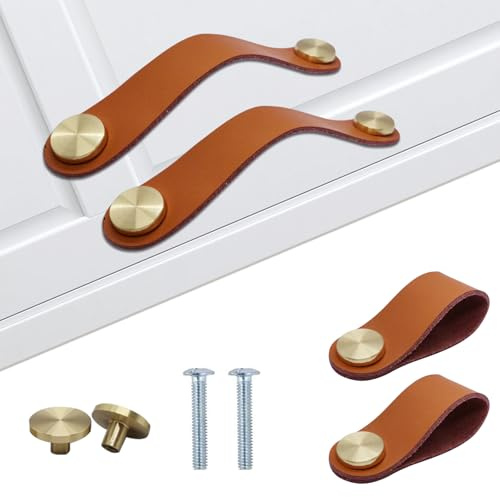 AIZHAZHA 4pcs Leder Griff, Ledergriffe für Möbel Kinderzimmer Pull, Anti-Bump Griff, Griffe für Schranktüren Küchenschrank Griffe Kleiderschrank Türgriff für Küchenschrank, Kleiderschrank, Bad