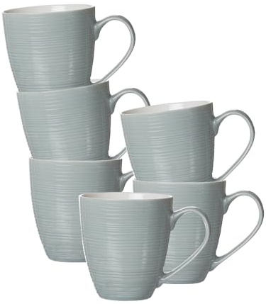 Ritzenhoff & Breker Suomi Jumbobecher 6er Set, 550 ml, XXL Henkelbecher mit feinen & ausgeprägten Reliefierungen, Skandinavisches Design, Porzellan, Grau-Blau