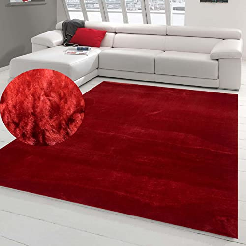 Teppich-Traum Moderner Teppich Waschbar Einfarbig Rot 120x160 cm | Flauschig und weich, bis 30 °C waschbar, pflegeleicht, rutschfest, langlebig, saugrobotergeeignet, Wohnzimmer & Schlafzimmer