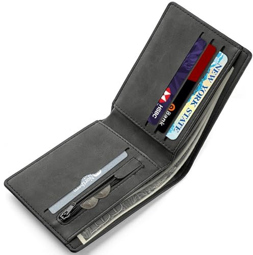 KEYRI Geldbeutel Herren mit Kartenhalter, Banknotenfächern und Münzfach Portmonee Herren Wallets for Men für Arbeit, Geschäft, Täglichen Gebrauch oder Reisen Geldbörse Leder für Männer (Schwarz)