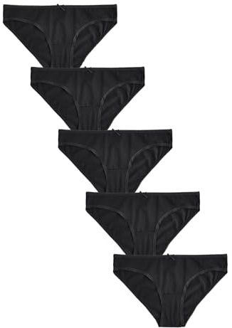 NEXT Damen Bikini-Slips mit hohem Baumwollanteil, 5er-Pack Schwarz 40