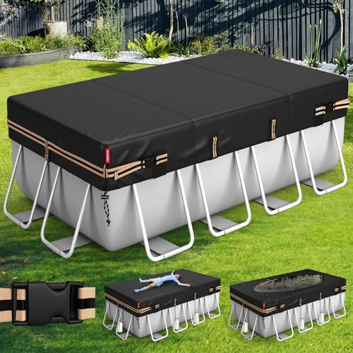 QH.HOME 9x18 Ft Rectangular Pool Cover for Bestway/Intex/Coleman Frame Rectangular Pool, [Excellent Windproof ] with Adjustable Buckle Straps & Drawstring Hem. [Durable, Tear Resistant]