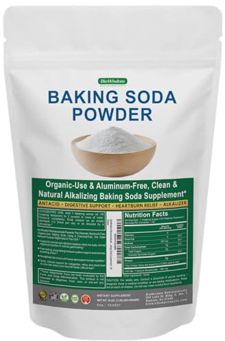 BioWisdom Nutraceuticals Baking Soda Powder for Organic Use, Grade 1 Aluminum Free Baking Soda, Natural No Chemicals, Pure Powder for Cooking, Stomach Acid, Kidney Supplement, 1lb