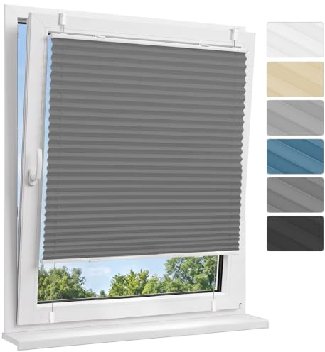 Allesin Plissee ohne Bohren Verdunkelung Klemmfix, Thermo Verdunkelungsplissee Grau 50x130cm(BxH), 100% Verdunklung, lichtundurchlässig, Sichtschutz, Sonnenschutz und Hitzeschutz für Fenster & Tür
