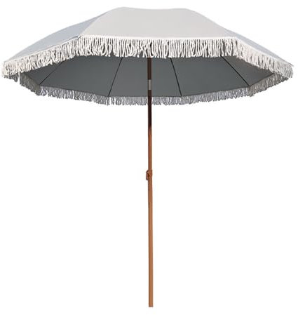 Parasol De Jardin Portable Inclinable, Parasol De Plage À Pompons en Coton De 2.0 M, Parasol Droit D'extérieur, Protection Solaire UV50+, Imperméable(Apricot)