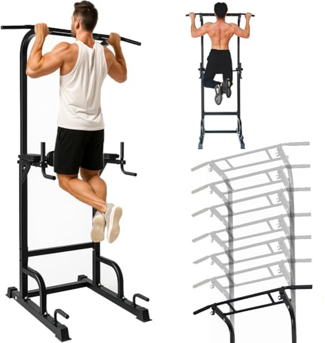 BAKAJI Power Tower Sbarra per Trazioni Multiuso per Fitness, Calisthenics, Corpo Libero, Torre con Barra per Allenamento Flessioni, Addominali, Dip Station, Attrezzatura Sportiva da Casa, Palestra