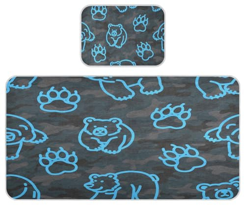 miaozhen Protector de colchón refrescante para bebé de 28 x 52 pulgadas, absorbente con huellas de animales, oso azul y negro, funda de colchón para bebés y niños pequeños