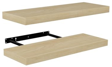 FURNITABLE Wandregal 2er Set Schweberegal Eiche-Optik - Hängeregal, Badezimmer Regal, Küchenregal, Bücherregal - 60x23,5x4 cm - Modernes Design, Einfache Montage, Stabiles Regalbrett