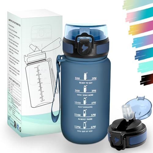 HoneyHolly Botella Agua 500 ml, Reutilizable, Cantimplora Niños con Pajita, Prueba de Fugas, Botella de Agua Colegio, Libre de BPA, Cantimplora para Niños, Deporte, Running, Gimnasio, Bicicleta