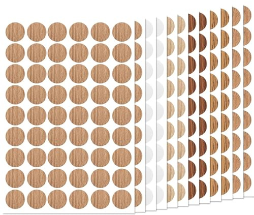 648 Stück Selbstklebend Abdeckkappen, 6 Farben Schraubenabdeckung, 21 mm Rund Bohrloch Abdeckung mit Holzmaserung und Volltonfarbe, Wasserdicht Abdeckkappen für Schrauben Bohrlöcher Möbel