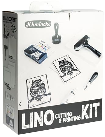 Schmincke aqua-LINOLDRUCK Komplettset Linoldruck 5 x 20 ml, 82 716 097 | inkl. 1 x 35 ml, Schneidewerkzeug, Walze, Linoldruckplatten
