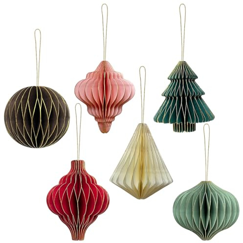Britesta Weihnachtsdeko Papier: 6er-Set Weihnachts-Deko zum Aufhängen, 3D-Ornamente aus Papier (Fensterdekoration Weihnachten, Weihnachtsdeko stilvoll, Gold)