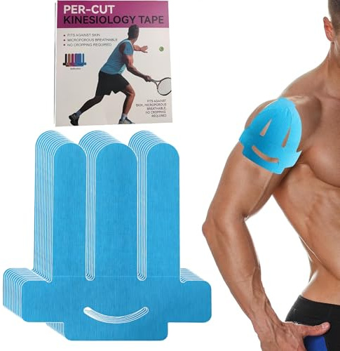 NEUJUS Kinesiologie Tape Schulter vorgeschnitten – 12 Stück, elastisch & selbsthaftend Baumwolle, wasserfest Sport Tape gegen Schulterschmerzen, Physio & Training (12 Stück blau)