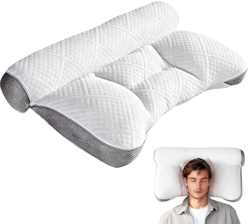 Peelanmall Oreiller cervical orthopédique en mousse à mémoire de forme ergonomique pour dormir sur le côté et le dos, lavable en machine, blanc/turquoise