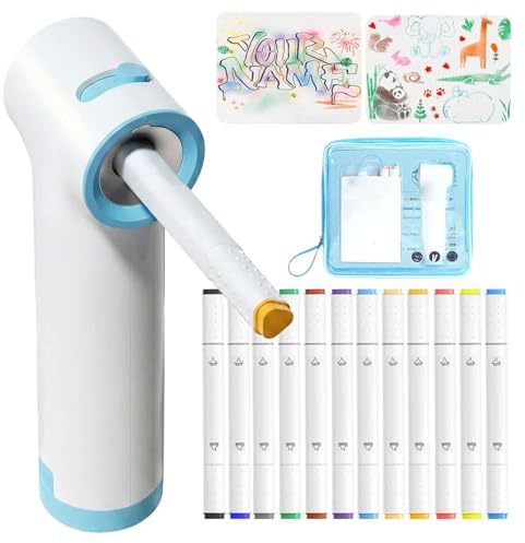 PORFOYO Set AerografoZ Per Bambini,AerografoZ Pennarello,Aerografo Creativo Per Bambini Per Kit Di Modelli Dipinti A Mano,Con 12 Pennarelli Lavabili,1 Aerografo E 3 Stencil