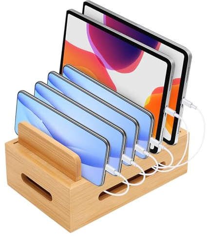 Yosoo Health Gear Estación de Carga de Madera para Múltiples Dispositivos, Soporte de Almacenamiento Organizador de Tableta Portátil con Base para Teléfono Móvil