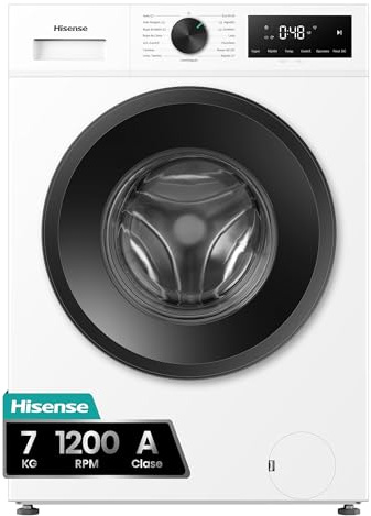 Hisense WF1I7022BWJ - Lavadora 7Kg, Clase A, Fondo 44cm, 1200 rpm, Lav. Power 49’ y Rápidos 30' y 15', Dispensador Automix, Lavado Auto Wash, Anti Arrugas, Función Vapor 99,9%, Lavado Pure Jet, Blanco