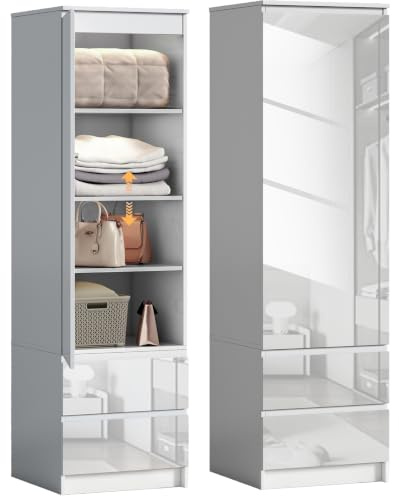 Wumagin Mehrzweckschrank, Kleiderschrank mit Schubladen und Einlegeböden, Kompakter Schrank für Schlafzimmer, Flur, Büro 180x40x35 cm (Weiß)