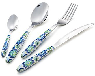 Eme Set 24pz Posate Vetrina Salvaspazio Vero Tropical Blu Made in Italy
