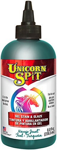 Unicorn SPiT Navajo Jewel Gel Stain and Glaze, Water Based Teal Green Paint for Wood Projects, Multi Surface Crafting, Furniture Upcycling, 236ml