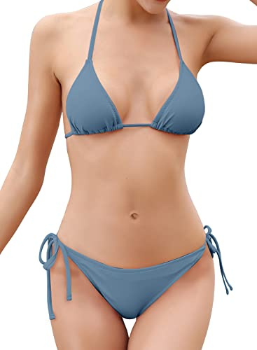 SHEKINI Bikini Damen Set Sexy Klassischer Triangel Rückenfrei Bikinioberteil Verstellbare Zweiteiliger Badeanzug Niedrige Taille Ruched Bikinihose für Frauen