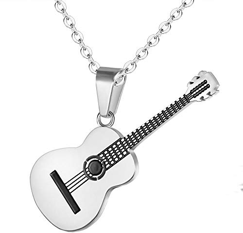 OAKKY Schmuck Musik Liebhaber Gitarre Charme Anhänger Halskette Unisex Edelstahl, Silber