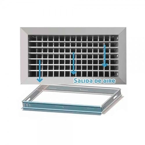 Rejilla de ventilación impulsión doble deflexión plata mate+Marco de montaje