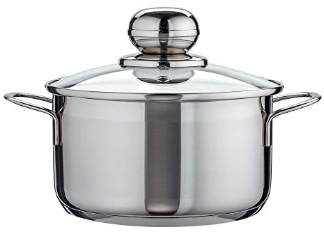 Level One Topf Edelstahl 16 cm Kochtopf Induktion 1,9 L Fleischtopf & Bratentopf mit Glasdeckel für den Backofen, rostfreier Edelstahl, für alle Herdarten geeignet