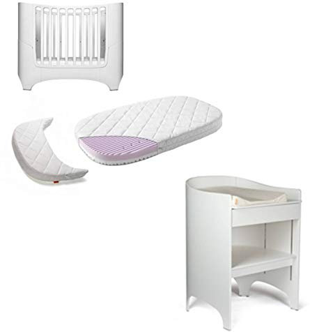 Leander Baby-, Kinderbett + Juniorbett in White inkl. Matratze + Wickeltisch in White