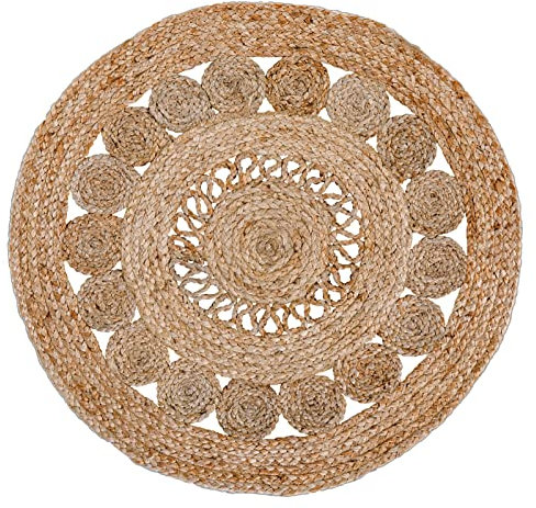 Luxor Living Jute Teppich Balo rund, Boho Ethno, Flechtmuster, Naturteppich für Wohnzimmer Flur Schlafzimmer, Farbe:Natur, Größe: 120 cm rund