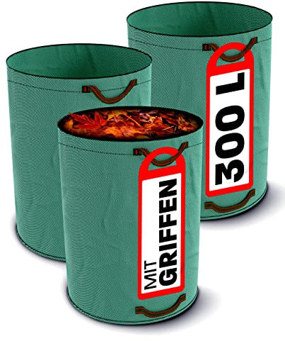 Praknu 3 Sacchi Giardinaggio 300 Litri - 4 Maniglie Resistenti - Stabile - Pieghevole - Riutilizzabile - Polipropilene Robusto