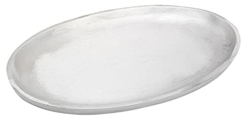 NKlaus piatto candela ovale 20x11cm alluminio argento opaco piattino decorazione tavolo superficie liscia 10373