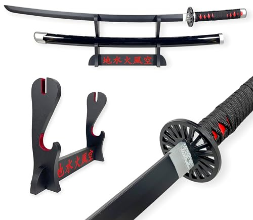 FÉENOMENN Katana Tanjiro Kamado Black Nichirin - Epée Lame Bois - Support Japonais Inclus