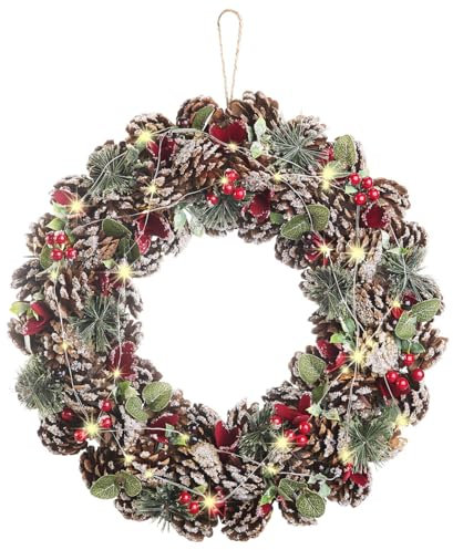 infactory LED Adventskranz: Advents- und Weihnachtskranz mit LED-Beleuchtung, rot/grün, Ø 44 cm (Türkranz Weihnachten, Türkranz Weihnachten außen, Lichterkette)