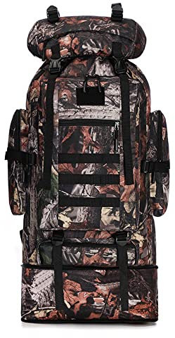 LUMoony Wanderrucksack 100L Wanderrucksack Große Kapazität Outdoor Trekkingrucksack Reiserucksack Wasserdichter for Wandern Camping Angeln Bergsteigen Camping Camouflage Rucksack