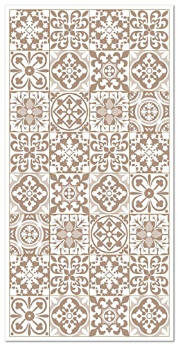 Panorama Tapis Vinyle - Modèle Carreaux Ciments Triana Brun 40x80 cm - Différentes Tailles - Deco Maison, Cuisine, Chambre et Exterieur