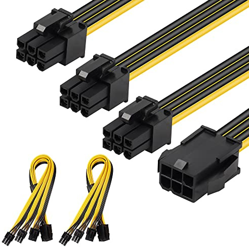 CERRXIAN Paquete de 2 cables de 6 pines hembra a 3 x 6 pines macho GPU PCIE, cable de extensión de alimentación de 6 pines para fuente de alimentación modular, tarjeta de video gráfica, 9.8 pulgadas
