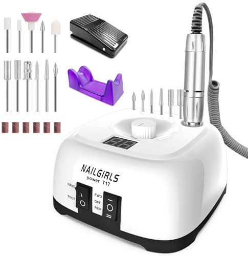 NAILGIRLS Electric Nail Drill Professional 35000RPM with Foot Pedal, Nail Drill Machine for Acrylic Gel Nails Manicure Pedicure with LCD Display Efile Tool for Salon Home Use