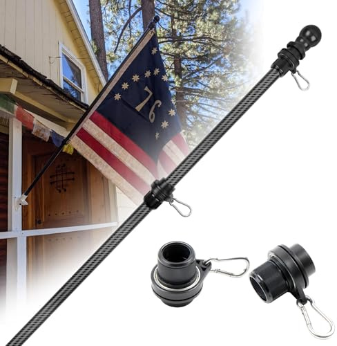 HIBLE Carbon Fiber Flag Pole with Upgraded Metal Screw, 5 Foot Flag Pole for House and Porch Non Wrapping Flagpole with Smooth Bearings Spinners (Flagpole Only, 4 Sections)