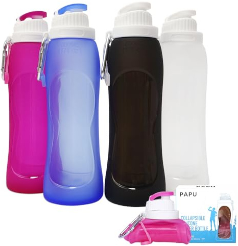 PAPU Trinkflasche Sport BPA-Frei,Ultraleichte Wasserflasche 500ml Faltbare Trinkflasche Auslaufsicher Sportflasche Water Bottle für Fitness Gym Yoga Wandern Outdoor(Rot)