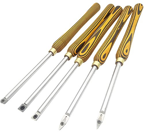 5 Teiliges Holz Drehwerkzeug Set, Hartmetall Drehmeißel Werkzeugsatz,Drechselwerkzeug Mit Multifunktionale Vollhartmetalleinsatz Cutter, Holzbearbeitungswerkzeug Mit Holzgriff Und Hartmetall