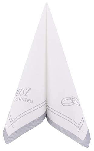 APARTina Airlaid Servietten Hochzeit stoffähnlich 40 x 40 cm 1/4-Falz - Just married in Silber, Hochzeitsserviette, stoffähnliche Einweg Serviette Trauung